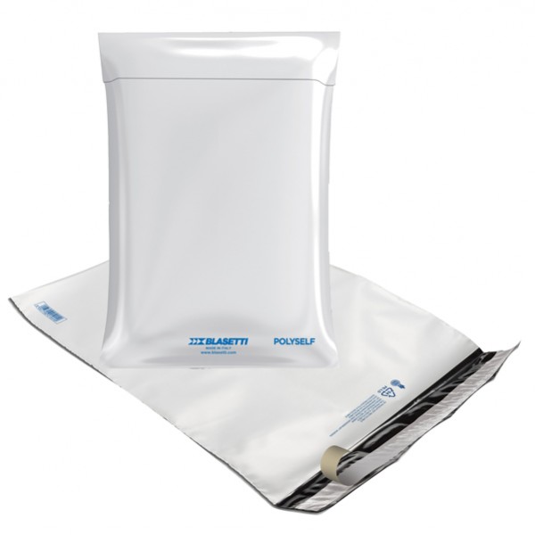 Buste sicurezza BLASETTI Polyself D3 dimensioni 31x41 cm in PE da 65 micron per corrieri colore bianco/grigio cf da 100 pz