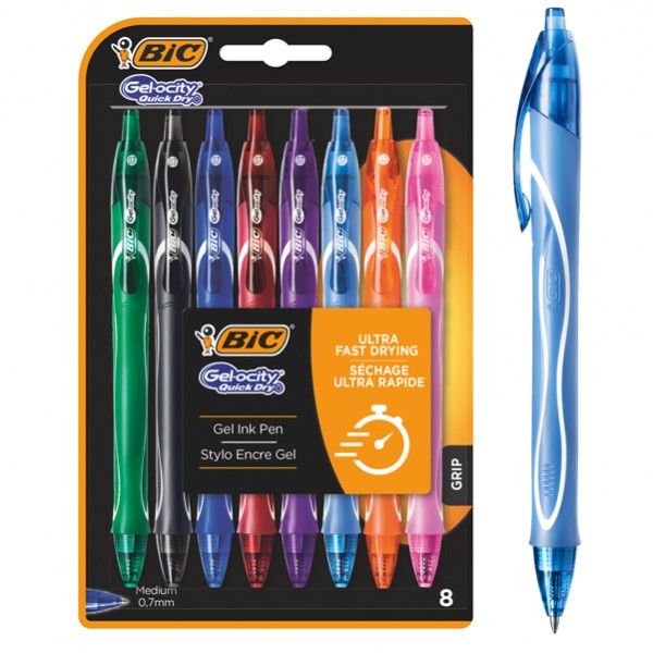 Penna BIC gel scatto Geolocity Quick Dry 0,7 mm colori assortiti cf 8 pz IGO-OD/964770