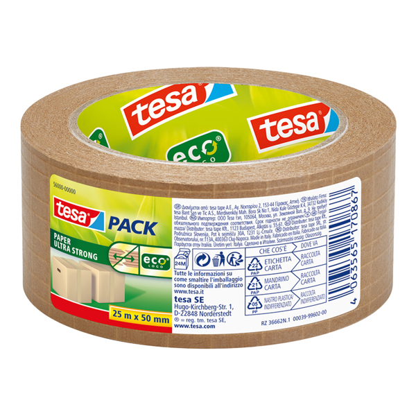Nastro imballo TESA Tesapack Eco paper ultra strong ecoLogo 25m x 50mm avana GREEN IGO-OD/56000-00000-00 cf 6 pz Nastro imballo TESA Tesapack Eco paper ultra strong ecoLogo 25m x 50mm avana GREEN IGO-OD/56000-00000-00 cf 6 pz