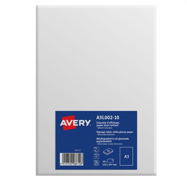 Etichette AVERY adesive in carta rimovibili 420x297 mm 1 et/fg cf 10 fogli bianco lucido IGO-OD/91973