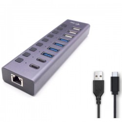 HUB USB USB-C/USB-A 9 Porte ricarica rapida: 7x USB A + 2x USB C 3.2 Gen1 + 1x RJ45 Ethernet+ Alimentatore 60W IGO-ESP/CACHARGEHUB9LAN