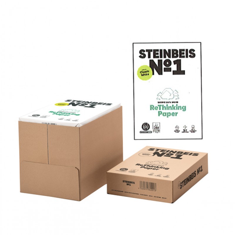 Carta riciclata al 100% senza legno A4 80 gr/mq bianco Steinbeis conf. 500  fogli