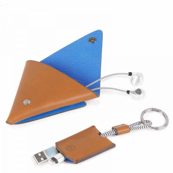 Cofanetto regalo PIQUADRO PEL-PQACBOX12BM custodia a triangolo portachiavi con cavo USB micro-USB Lightning 