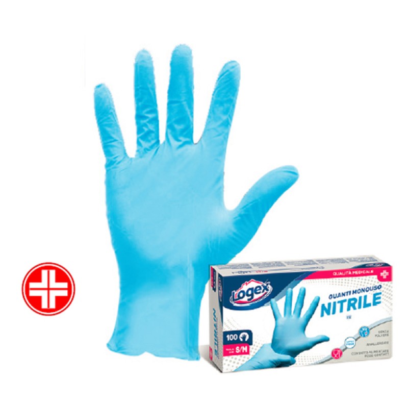 Guanti in nitrile non talcato uso medicale taglia XL azzurro Logex