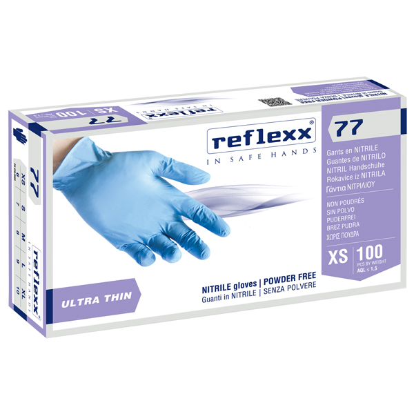 Guanti in nitrile R77100 per FOOD tg S azzurro Reflexx cf 100 pz IGO-ODR77100/S(7)