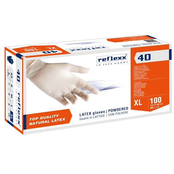 Guanti in lattice R40 c/polvere tg XL bianco Reflexx conf. 100 pezzi IGO-OD/96922