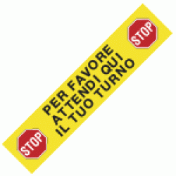 Scritta autoadesiva per pavimenti Per favore attendi qui il tuo turno IGOCS-PP306