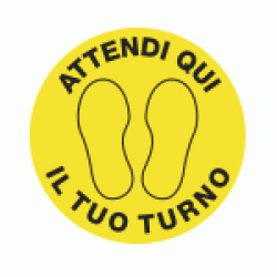 Bollo adesivo fondo giallo Attendi qui il tuo turno IGOCS-PP307