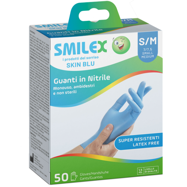 Guanti monouso non sterili in Nitrile SMILEX SKIN BLU 50 IGO-BCHGU116-S/M